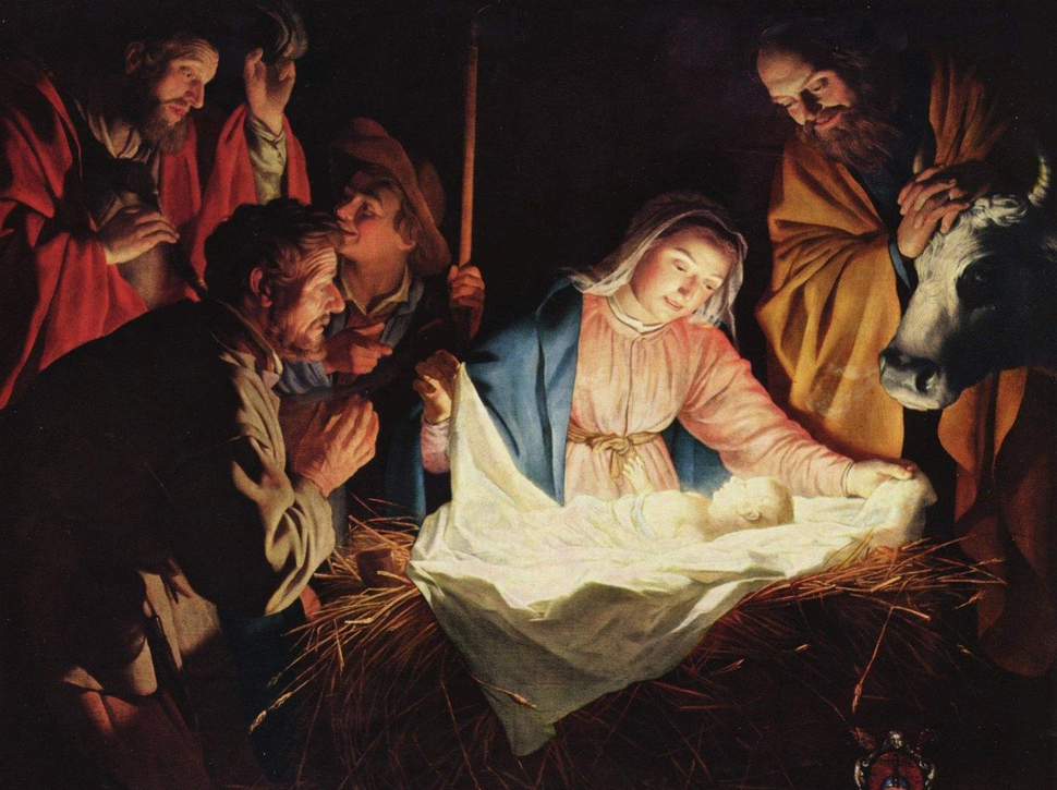 Die heilige Familie mit dem neugeborenen Christuskind.